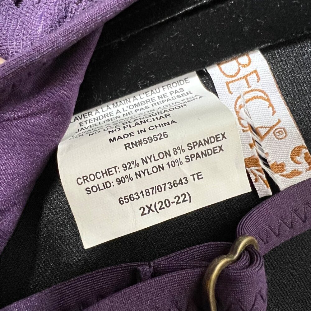 NWOT BECCA by Becca Virtue Purple Crochet Bikini Top Adjustable‎ Tie Back 2X - Picture 2 of 8